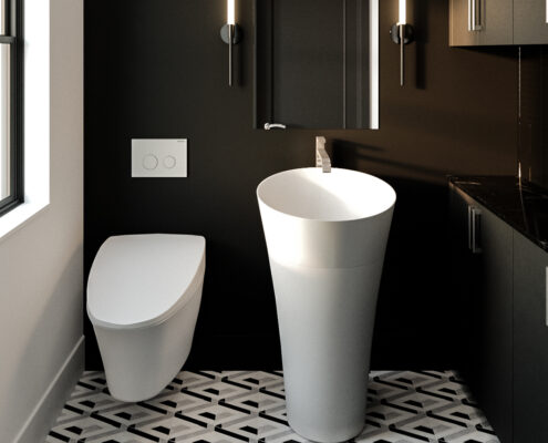 Pedestal sink and toilet