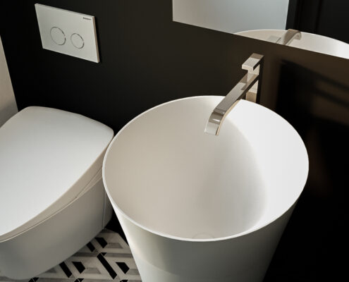 Wall mounted toilet and modern sink