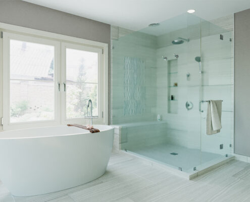 Freestanding tub and large shower