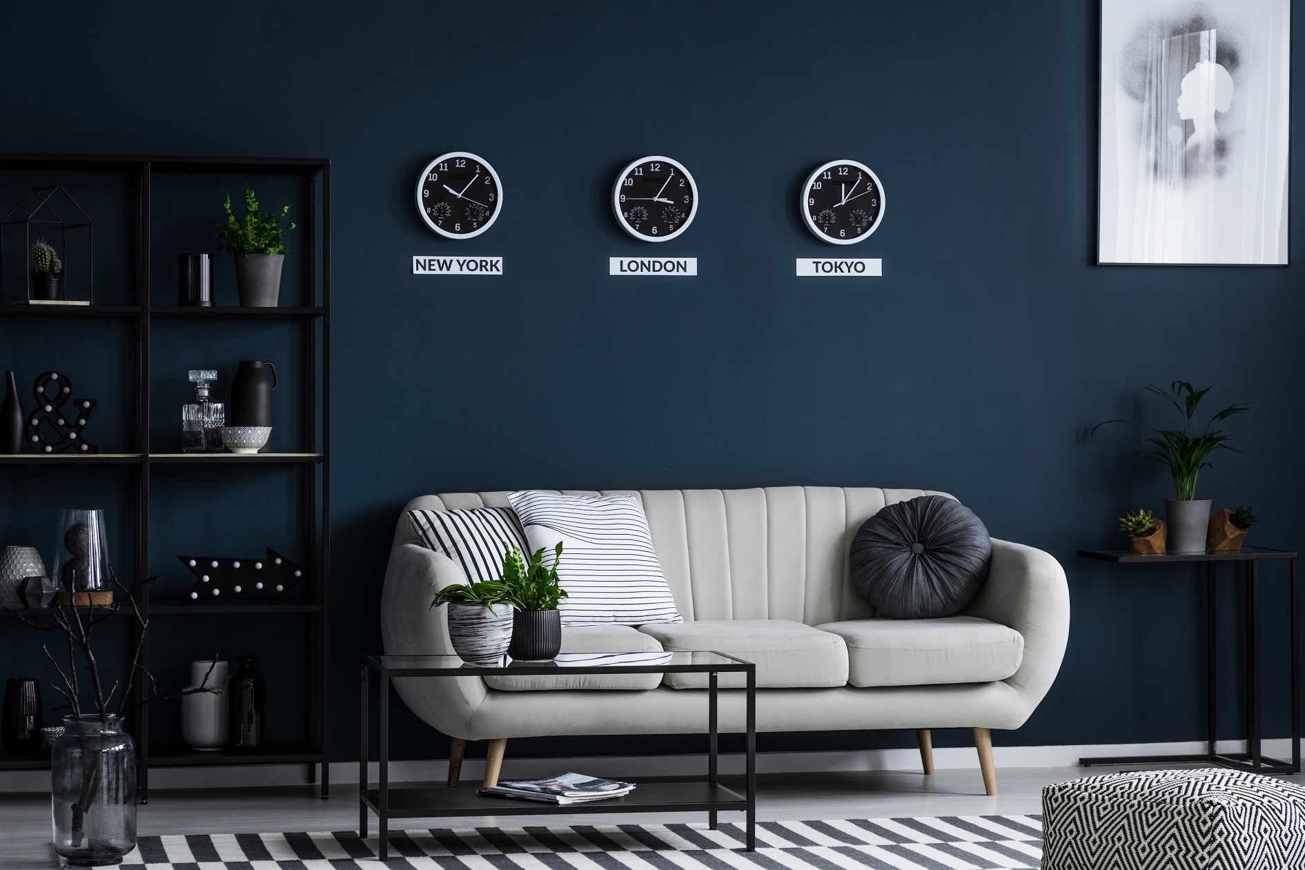 Sleek Living Room with a bold color choice